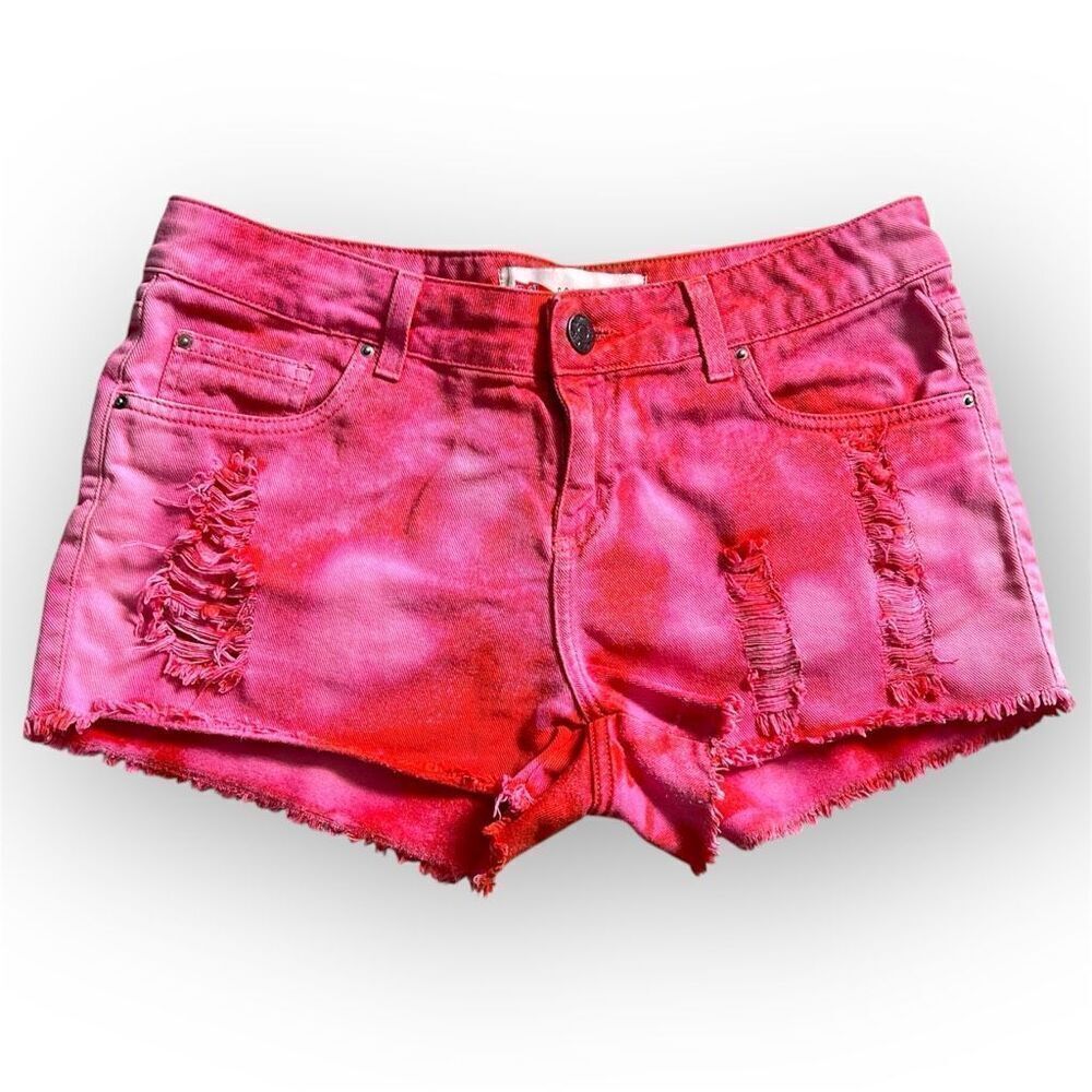 Pool Colors Vintage Upcycled Shorts Distressed Fringe Magenta Tie dye Women’s 38